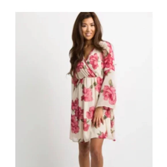 Pinkblush | Dresses | Pinkblush Ivory Floral Chiffon Wrap Maternity Dress  Xl New With Tag | Poshmark